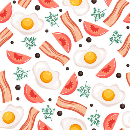 Scrambled eggs line art seamless pattern. Vector flat cartoon design element illustrationのイラスト素材