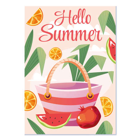 Hello summer flyer poster cover concept. Vector flat cartoon graphic design illustrationのイラスト素材