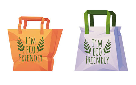 Ecological nature friendly bags isolated set. Vector flat cartoon design element illustration