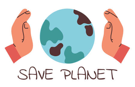 Save planet ecological protection logo text place concept. Vector cartoon design element illustrationのイラスト素材