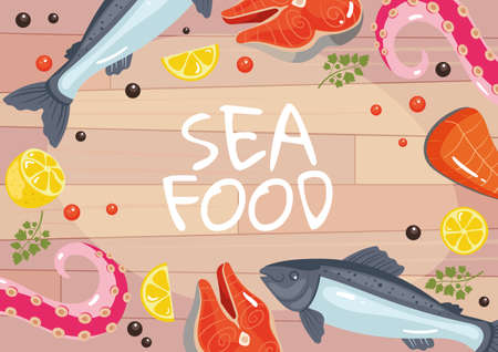 Seafood kitchen banner poster cover concept. Vector flat graphic design element illustrationのイラスト素材