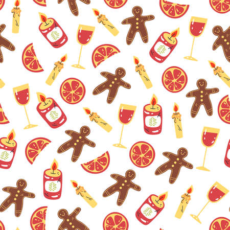 Merry Christmas and Happy New Year cover wrapping seamless pattern design element. Vector flat...