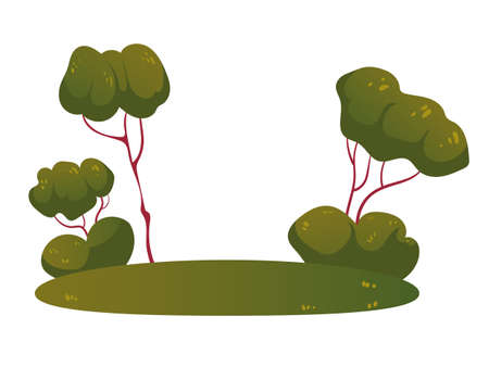 Forest meadow with tree and bushes template concept. Vector flat cartoon graphic design illustrationのイラスト素材