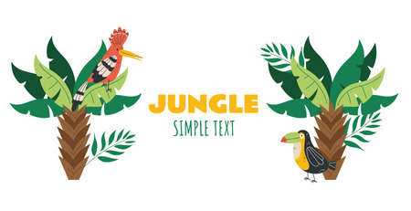 Jungle flora animals frame cover concept. Vector flat graphic design element illustrationのイラスト素材