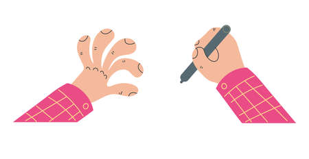 Hand arm isolated on white background writing concept. Vector flat cartoon graphic design illustrationのイラスト素材