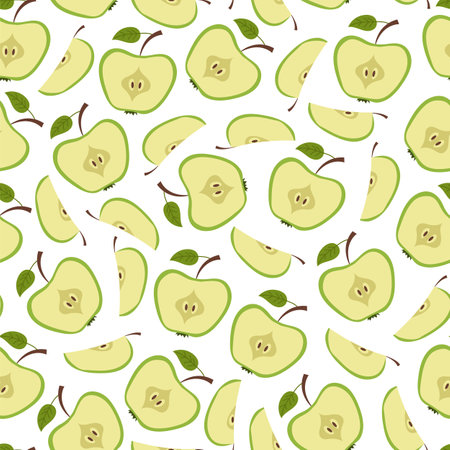 Half slice apple fruits seamless wrapping pattern cover concept. Vector graphic design cartoon illustrationのイラスト素材