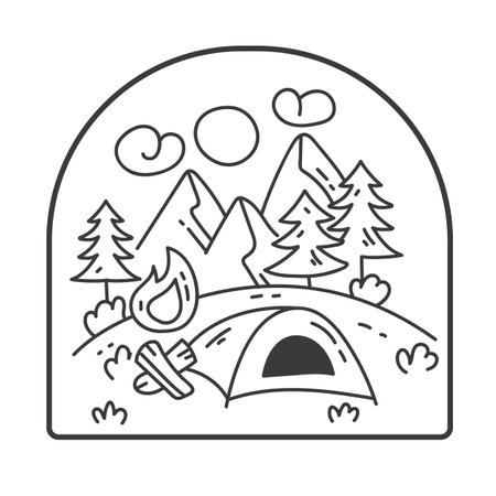 Camp forest tourism badge silhouette concept. Vector graphic design cartoon illustrationのイラスト素材