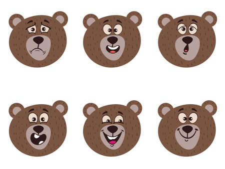 Bear animal muzzle face different emotions face isolated collections set. Vector graphic design illustrationのイラスト素材