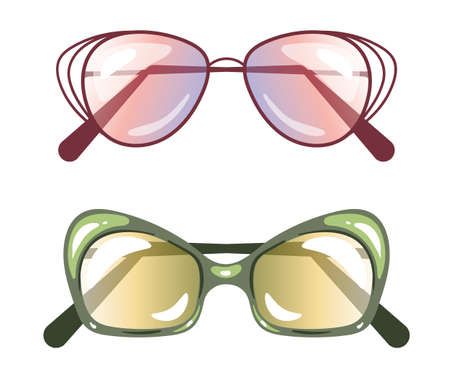 Sunglasses different shape accessories modern collections concept isolated set. Vector cartoon design element illustrationのイラスト素材