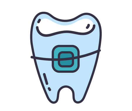 Dental bracket system orthodontic tooth line art abstract doodle concept. Vector graphic design illustrationのイラスト素材
