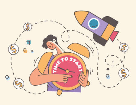 Time for start up new business innovation idea abstract concept. Vector graphic design illustrationのイラスト素材