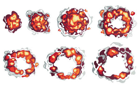 Bomb explosion cartoon effect boom smoke animation fire abstract isolated set. Vector graphic design...
