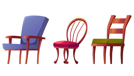 Cartoon chairs furniture home room interior elements isolated set. Vector graphic design illustrationのイラスト素材