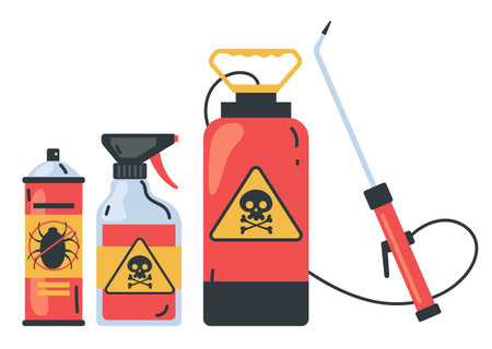 Pest control tools bottle insecticide disinfection abstract concept. Vector graphic design illustration elementのイラスト素材
