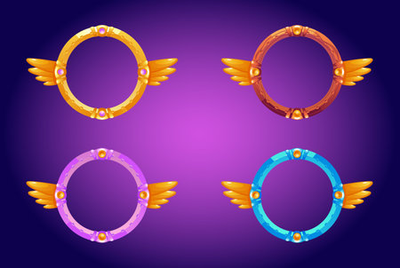 Game frame circle icon avatar golden interface ui concept set. Vector graphic design element illustrationのイラスト素材