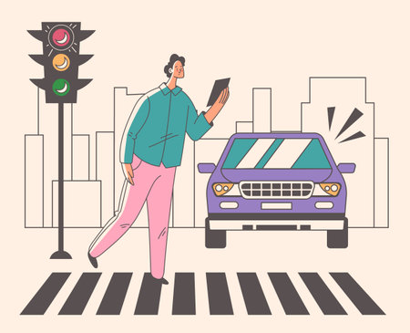 Pedestrian car accident danger crosswalk abstract concept. Vector graphic design illustration elementのイラスト素材