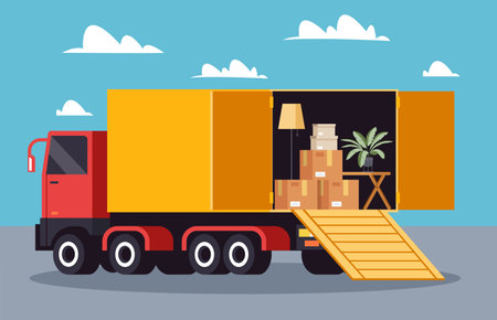 Delivery house truck service van furniture cargo concept. Vector graphic design illustration elementのイラスト素材