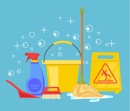 Clean service house hygiene tool cleaning housekeeping abstract concept. Vector graphic design illustration elementのイラスト素材