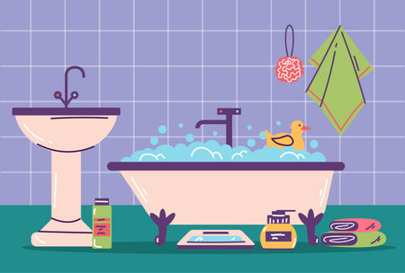 Bathroom interior home toilet shower bath closet. Vector flat graphic design element concept illustrationのイラスト素材