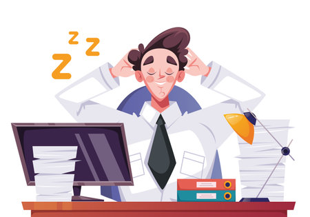 Business people office workers sleeping on workplace table. Vector flat graphic design element concept illustrationのイラスト素材