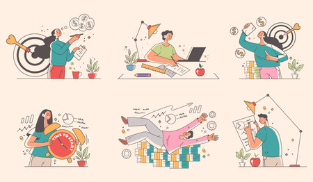 Business corporate work analysis team concept. Vector graphic design illustrationのイラスト素材