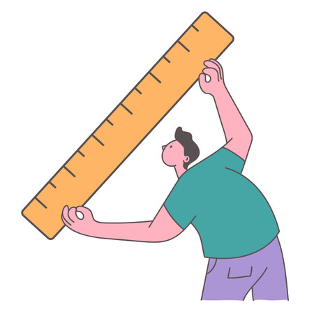 Man character doing measure with ruler isolated on white background. Doodle line art style concept set. Vector cartoon graphic design element illustrationのイラスト素材