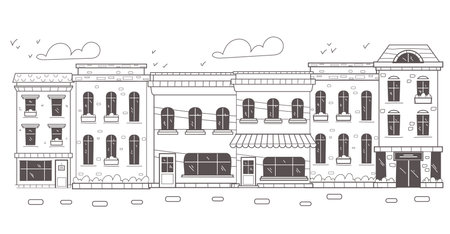 <p>Urban city town line art outline building exterior concept. Vector flat graphic design element concept illustration</p>のイラスト素材