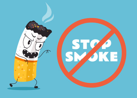 Stop smoking cigarette cartoon monster isolated abstract concept. Vector graphic design illustration elementのイラスト素材