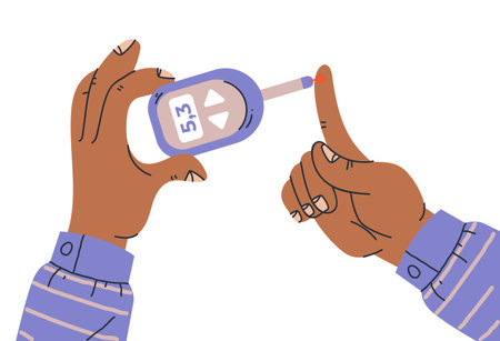 Diabetic blood glucose sugar test glucometer meter level concept. Vector graphic design illustrationのイラスト素材
