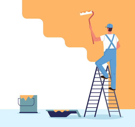 Paint wall painter house renovation repair concept. Vector graphic design element illustrationのイラスト素材