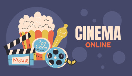 Cinema online movie film 3D promotion background poster cover concept. Vector graphic design illustration elementのイラスト素材