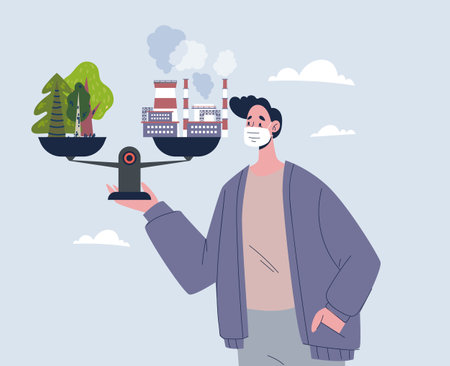 Balance ecology climate carbon climate scale concept. Vector graphic design illustrationのイラスト素材