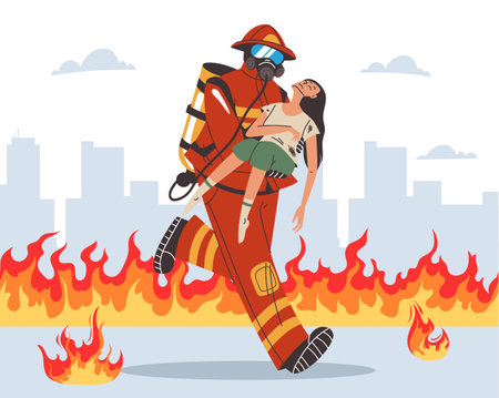 Firefighter team character fireman worker concept. Vector graphic design illustration elementのイラスト素材