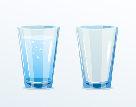 Glass water cup empty full concept set. Vector graphic design illustration elementのイラスト素材
