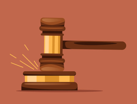 Hand holding judges gavel. Vector flat cartoon illustrationのイラスト素材
