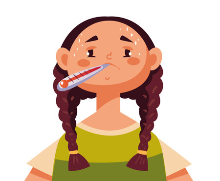 Sick children cold and flu ill fever medical treatment concept. Vector graphic design illustrationのイラスト素材