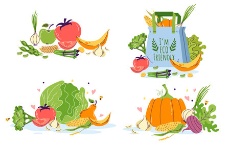 Vegetable fruit isolated set diet concept. Vector graphic design illustrationのイラスト素材
