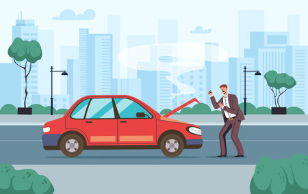 Accident car crash cartoon road insurance concept. Vector graphic design illustrationのイラスト素材