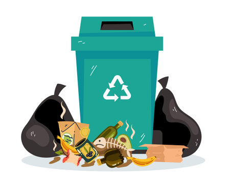 Recycle bin garbage trash can dustbin litter waste rubbish concept. Vector graphic design illustrationのイラスト素材
