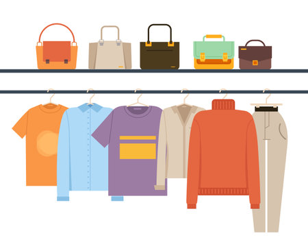 Hanger garment rail wardrobe rack dress shop closet concept. Vector graphic design illustrationのイラスト素材