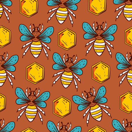 Bee honey honeybee cute seamless pattern concept. Vector graphic design illustrationのイラスト素材