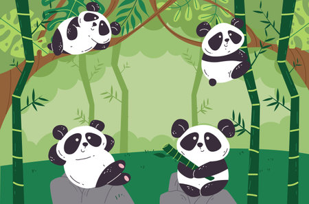Bamboo panda forest tree jungle background concept. Vector graphic design illustrationのイラスト素材