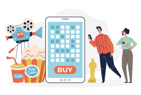 Online movie cinema buy ticket order concept. Vector graphic design illustrationのイラスト素材