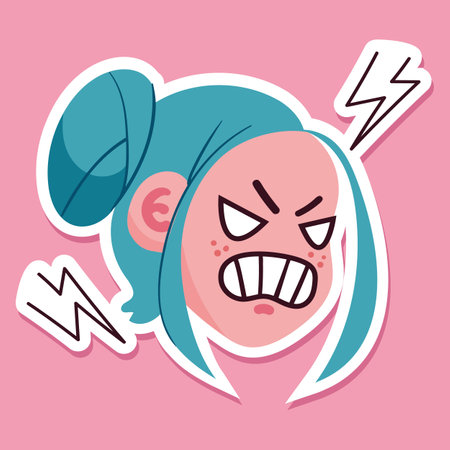 Anime girl character face cute sticker cartoon manga concept. Vector graphic design illustrationのイラスト素材