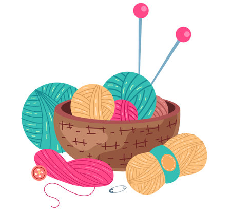 Knit hand wool handmade handicraft concept. Vector cartoon graphic design element illustrationのイラスト素材