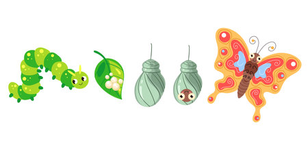 Butterfly caterpillar life cycle insect tree isolated concept. Vector graphic design illustrationのイラスト素材