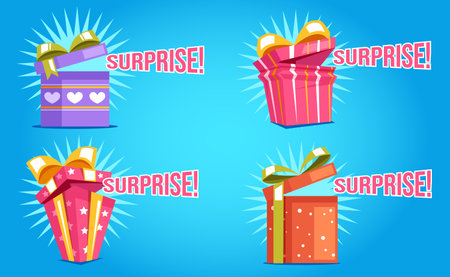 Gift box present open surprise package birthday concept. Vector graphic design element illustrationのイラスト素材