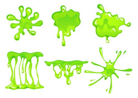 Slime mucus drip jelly green spooky splash isolated set. Vector graphic design illustrationのイラスト素材
