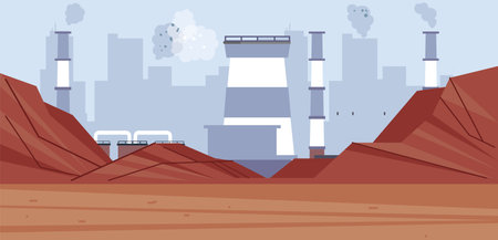 Pollution air city smog industry fuel carbon factory concept. Vector graphic design element illustrationのイラスト素材