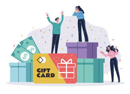 Gift card voucher coupon win credit discount concept. Vector graphic design illustrationのイラスト素材
